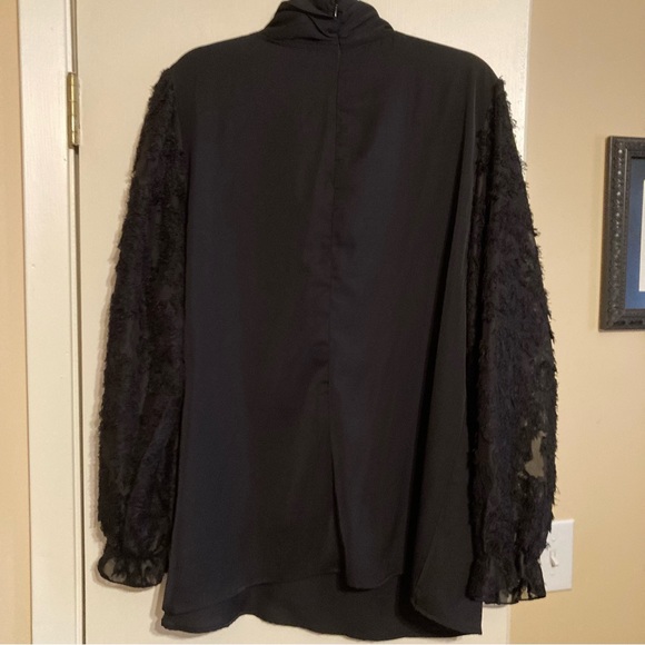 Fuzzy flounce sleeve tie neck blouse - Picture 4 of 8